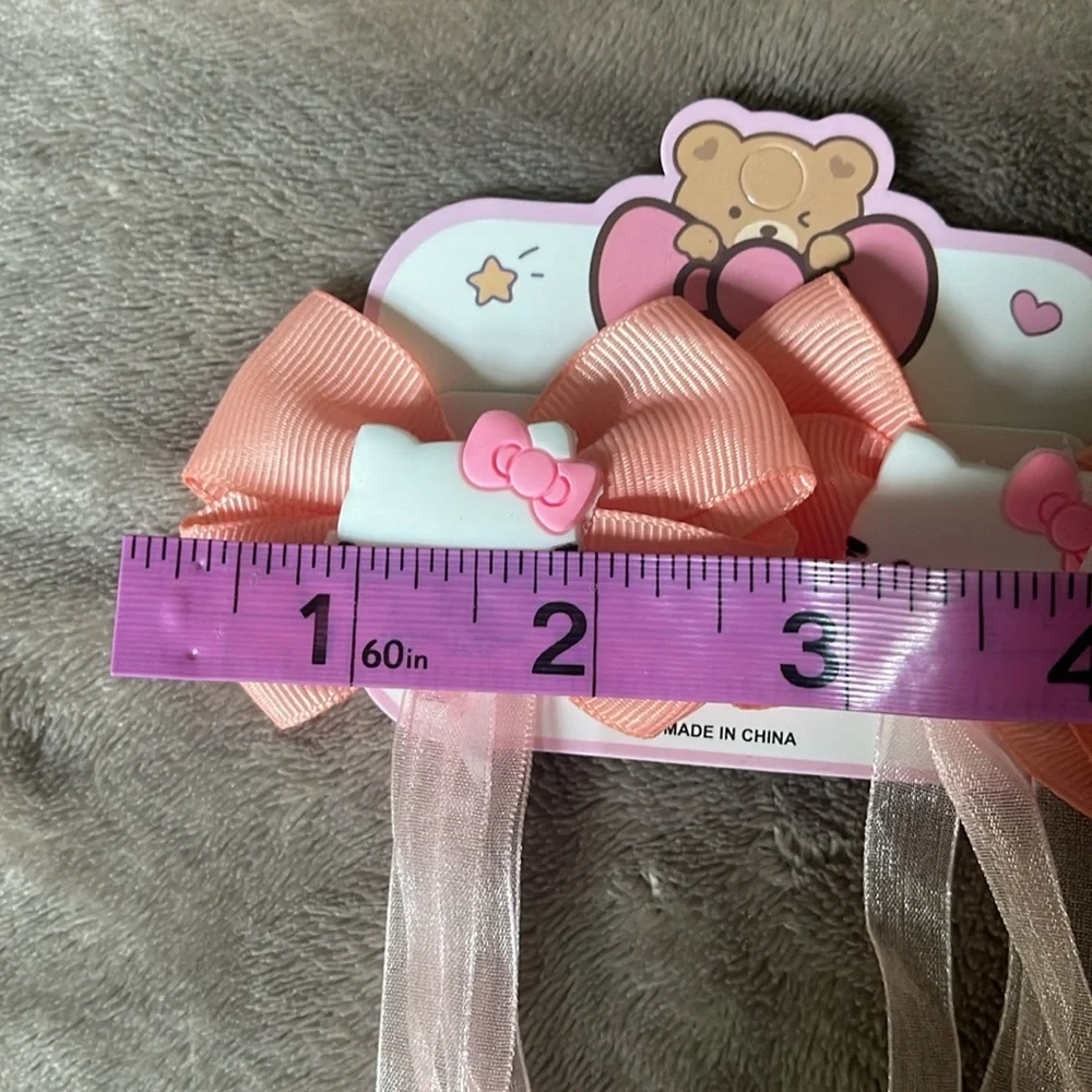 Hello Kitty Peach Hair Bows set of two with streaming ribbons NWT